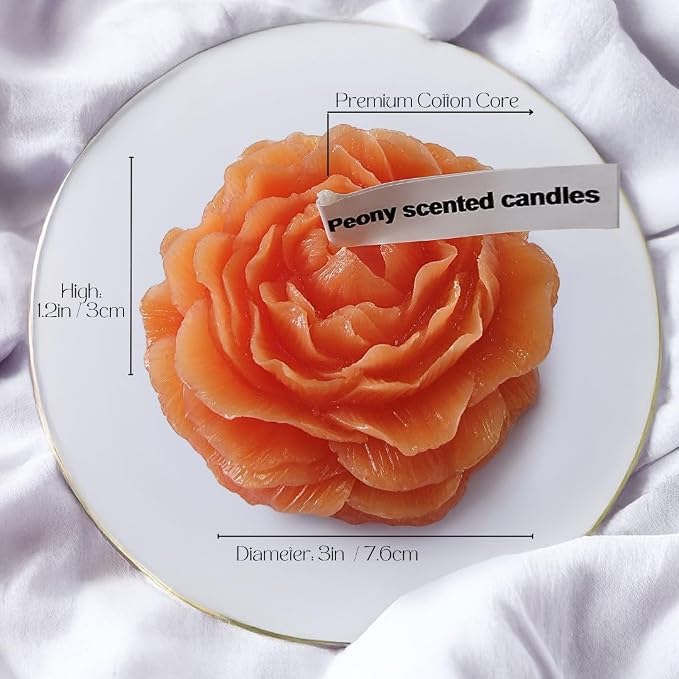 Peony Flower Shaped Candle with Scent, Soy Wax Blend Aromatherapy Candle, Gift Candle, Gifts for Women, Candles for spa, Stress Relief, Meditation, Wedding, Home Decor, Relaxing Atmosphere, (Orange)