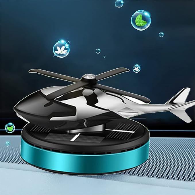 Car Air Freshener,Al Alloy Solar Helicopter Diffuser,Home&Car Décor|Blue | Solar-powered Rotating Diffuser for Car & Home. No Battery Needed. Aviation Al Interior Décor Freshens Air Naturally