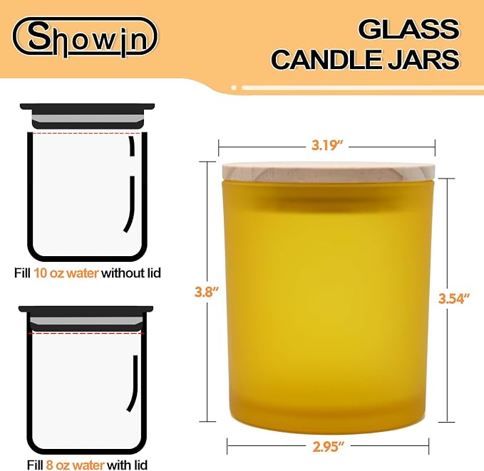 SHOWIN 10 OZ Thick Candle Jars for Making Candles 15 Pcs, Empty Jars with Wood Lids for Candle Making, Sample Container, Frosted Yellow