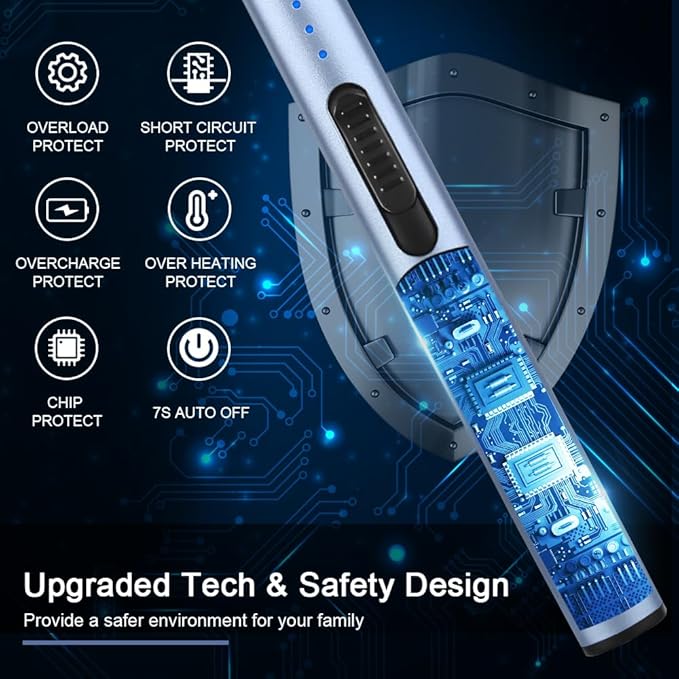SUPRUS Electric Arc Windproof Flameless USB Rechargeable Lighter with Safety Lock for Candle (Blue, 3 Packs)