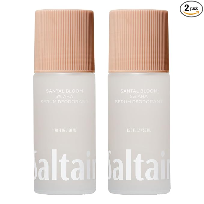 Saltair Serum Deodorant 2 Pack – Santal Bloom Scent – 5% AHA – Aluminum-Free Odor Control for Women & Men – Mandelic Acid Deodorant with Lactic Acid – 2x 1.7oz Travel Roll On