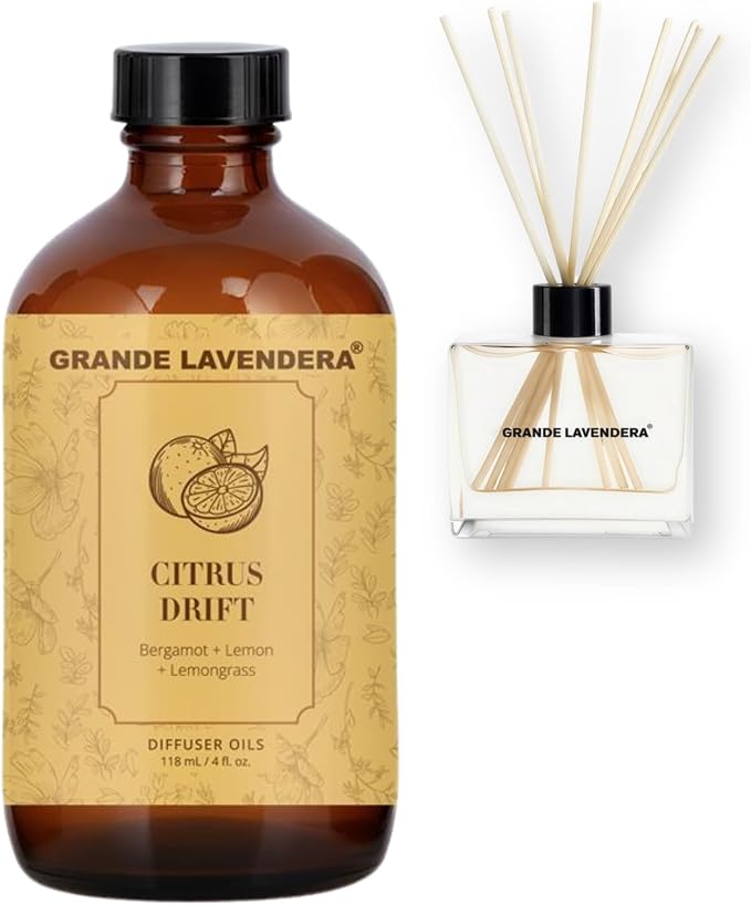 Grande Lavendera® Citrus Drift Fragrance Oil Blend, Luxury Hotel Inspired Aromatherapy Scent Diffuser Oil, Bolder Fragrance with Bergamot, Lemon & Lemongrass, USA Made, 4 fl oz / 118 mL
