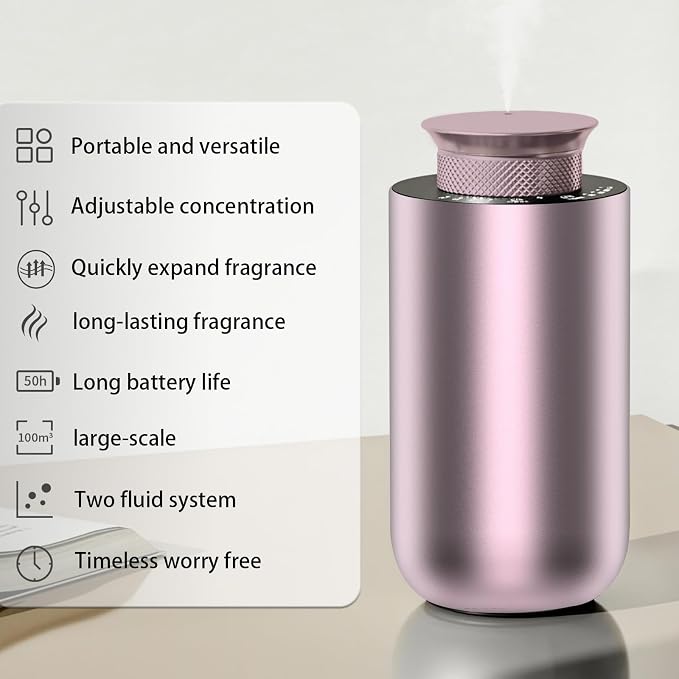 2026 Upgraded Rechargeable Waterless Car Scent Diffuser Kit, Includes 2 Premium Oils, Auto On/Off, 4 Mist Levels & Timers, Portable Aromatherapy Diffuser for Hotel,Home,Room,Studio,Office - Rose Gold