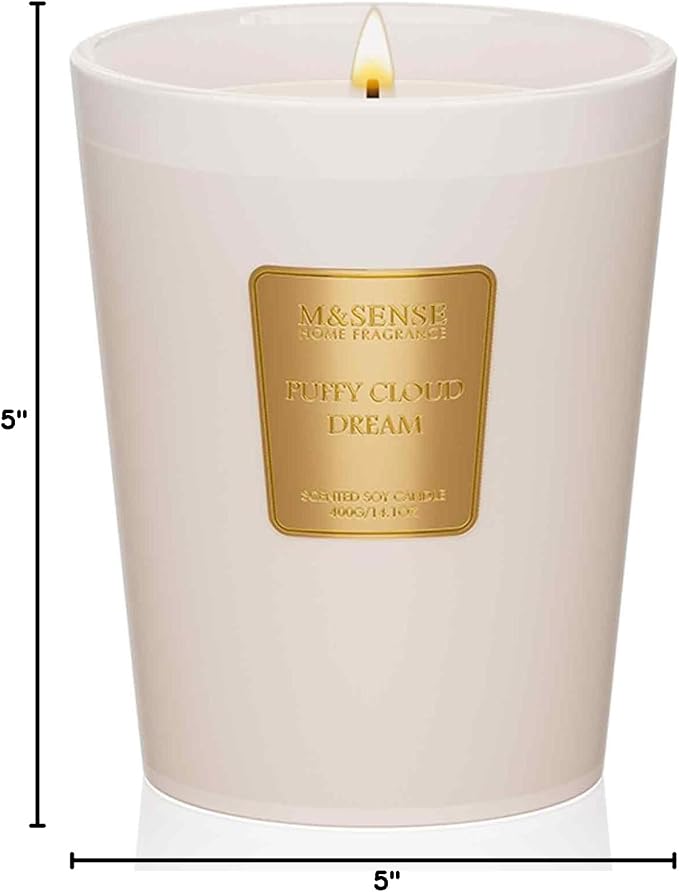 M&SENSE Puffy Cloud Dream Soy Candle, 14.1oz 60H Long Lasting, Aromatherapy Candle for Nursery Calm Home Decor Housewarming Gifts