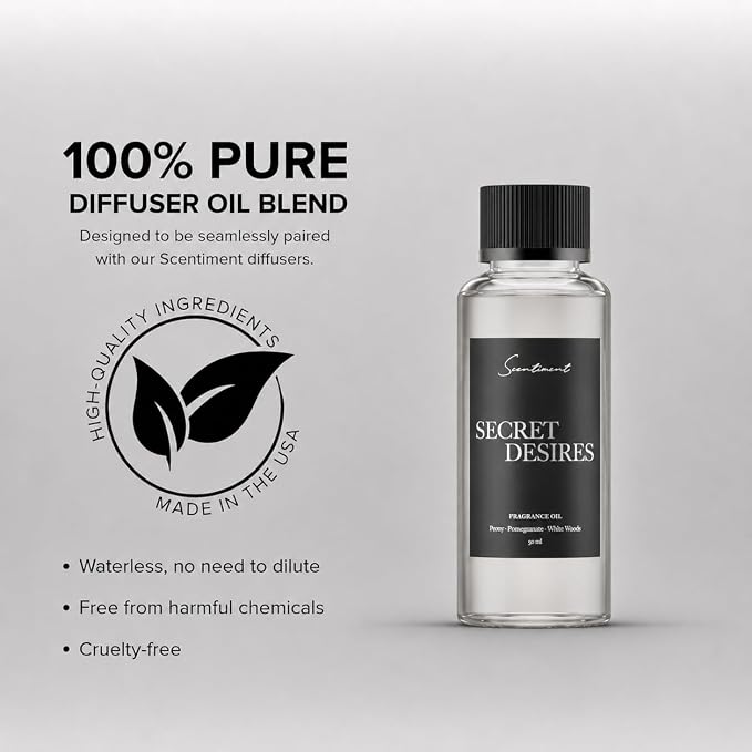 Scentiment Secret Desires Diffuser Oil - Premium Hotel Scent with Notes of Peony, Pomegranate & White Woods Home Scent, Hotel Fragrance Oil Diffuser Refill - 1.69 fl oz (50 mL)