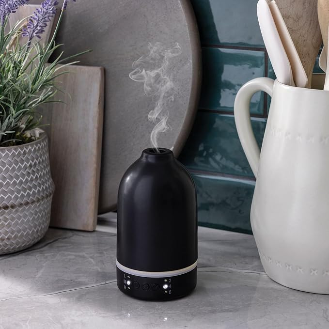 Airome Nebulizer Essential Oil Diffuser|Waterless and No Heat Aromatherapy Diffuser, White LED Light, Intermittent & Continual Mist, Timer and Auto Shut-Off, Onyx