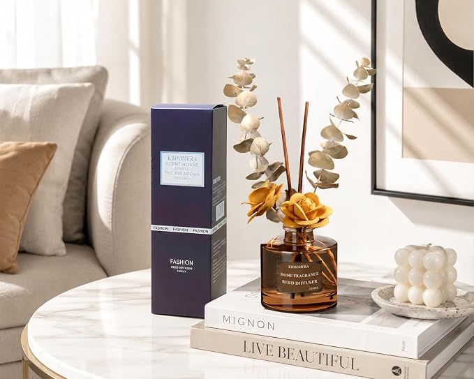 Reed Diffuser with Dried Flowers, Jasmine Cedar Sandalwood Scent, 4.06 fl oz, Glass, 120ml, Long Lasting Home Fragrance (Pure White Gardenia)
