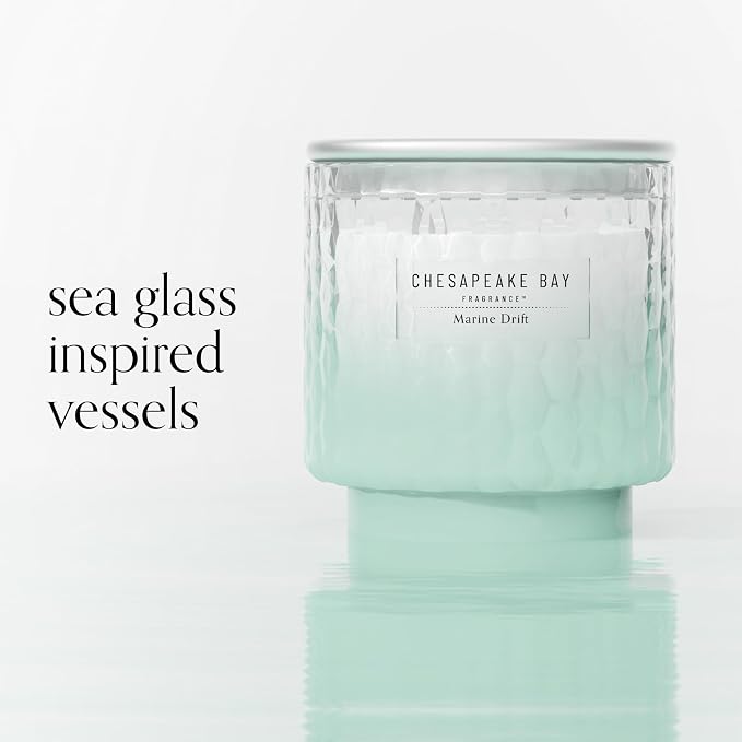 Chesapeake Bay, 11oz Marine Drift Scented Candle, Mood Evoking Fragrance, Textured Sea Glass-Inspired Jar, Premium Soy Blend Wax with Essential Oils, Coastal Fragrance for Home Décor or Gifting