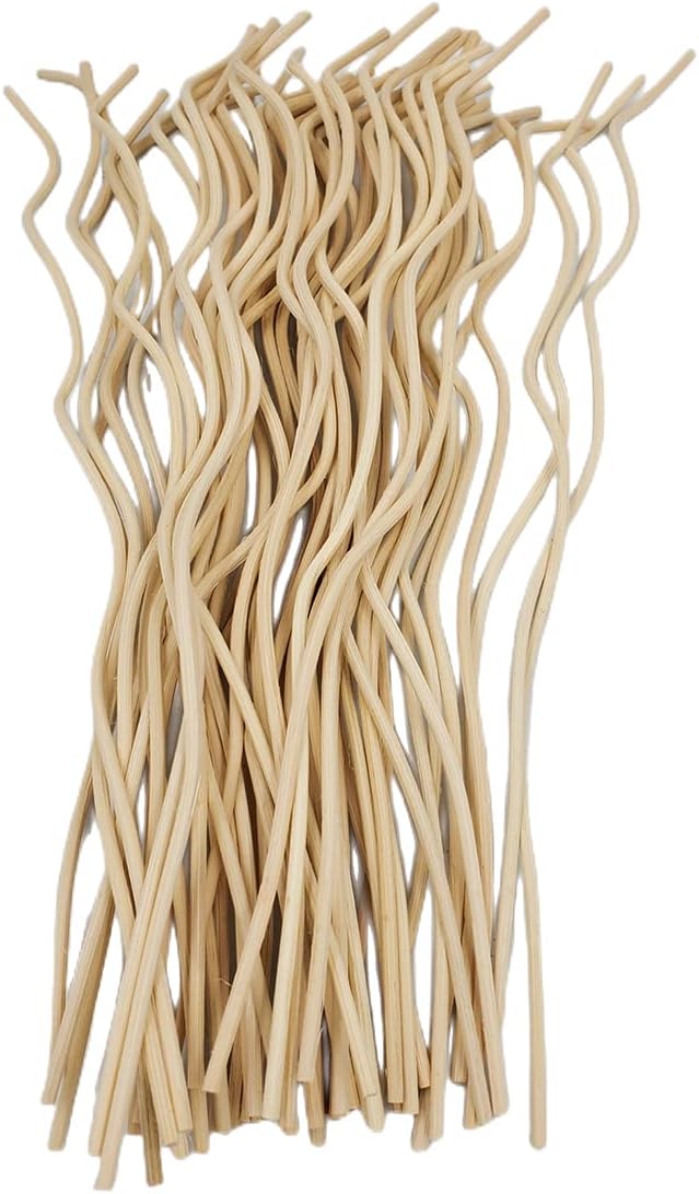 11 inchs Wavy Rattan Reed Diffuser Sticks 50PCS Natural Rattan Fragrance Aromatherapy Volatile Replacement RefillEssential Oil Aroma Diffuser Replacements Sticks for own Space (50PCS, Wood Color)
