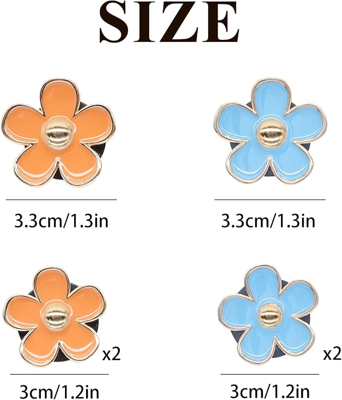 ORIESSE Flower Car Accessories,6pcs Daisy Car Air Freshener Vent Clips,3.3cm/3cm Blue Orange Flowers Decor,Refillable Diffusers for Women