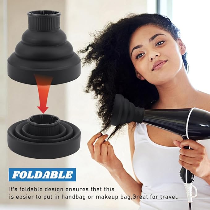 Universal Collapsible Hair Dryer Diffuser, Travel Hair Dryer Diffuser Attachment with Comb, Portable Hairs Diffusers Blow Dryers Attachment for Natural Thick Hairs(Black)