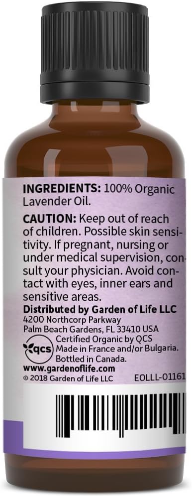 Garden of Life Lavender Essential Oil – 100% Pure Essential Oil for Diffuser, Aromatherapy, Meditation, Relaxing and Soothing, USDA Organic, Non-GMO, 1 fl oz