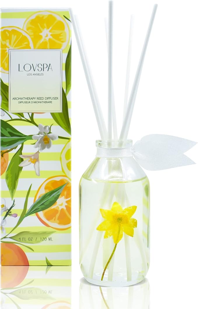 Reed Diffuser Set, Coastal Citrus Scented Oil Diffuser with Sticks, Home Fragrance Accessories for Bathroom Shelf Decor, Aroma Diffusers for Home or Office Desk, USA Made