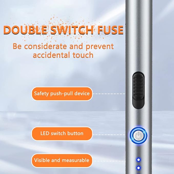 Electric Lighter Rechargeable Plasma Flameless USB Lighter with Safety Lock Dual Arc LED Display for Candle Grill Kitchen Camping (Silver)