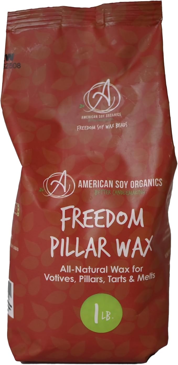 American Soy Organics- 1 lb of Freedom Soy Pillar Wax Beads for Candle Making – Microwavable Soybeads – Premium Pillar Wax - Candle Making Supplies