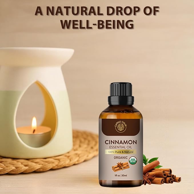 Cinnamon Essential Oil | USDA Certified Organic Cinnamon Oil |for Skin and Hair | Perfect for Aromatherapy | 1 Fl oz