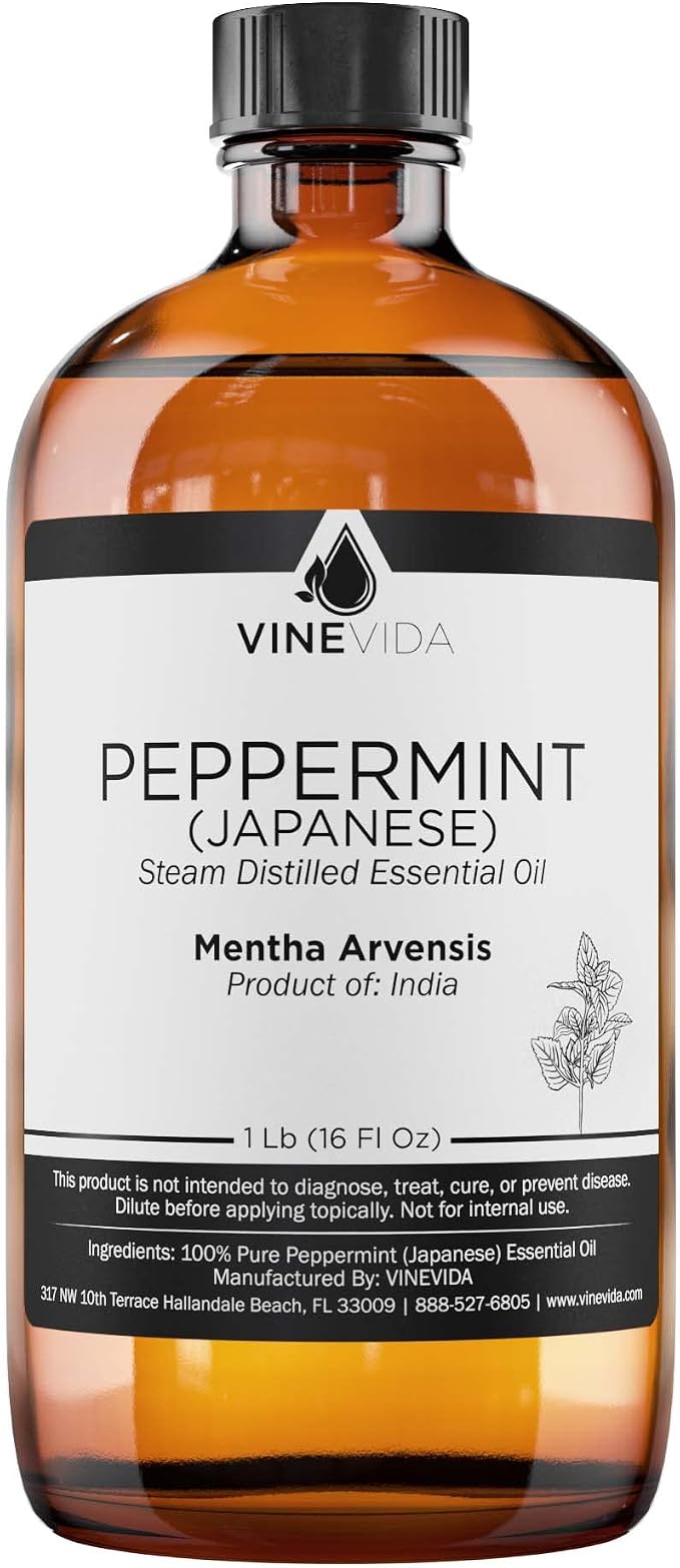 VINEVIDA Peppermint Japanese Essential Oil 16 oz Undiluted - Pure, Natural, Vegan, and Sustainable