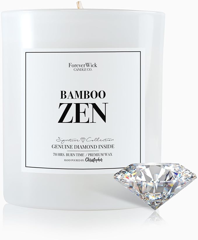 Foreverwick Bamboo Zen Candle | Diamond Candle Gift | Relaxing Candle Scent | Aromatherapy Candle for Bath, Destress & Clearance | Strong Scented Candles for Decor | 14 oz & 70 Hours Burning Time