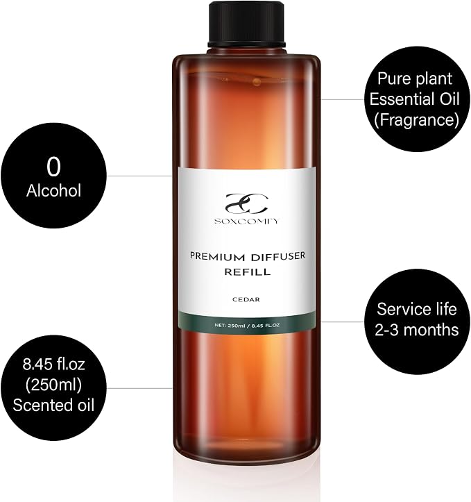 Diffuser Oil Refill, 250ml / 8.45 fl oz, Cedar - Reed & Aromatherapy Diffuser Oil, Long-Lasting Home Fragrance, Eucalyptus, Cedar & Sandalwood Notes