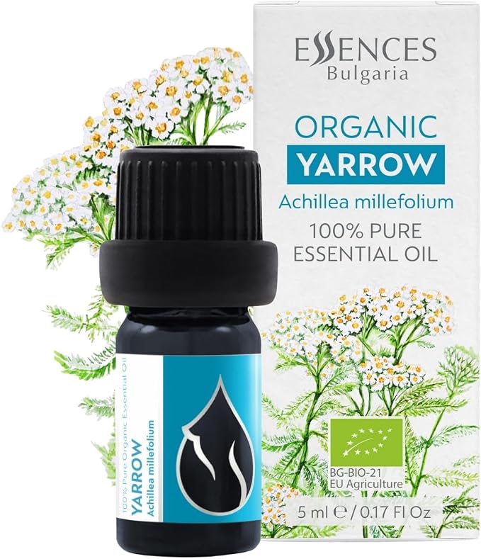Essences Bulgaria Organic Yarrow Essential Oil 1/6 Fl Oz | 5ml | Achillea millefolium | 100% Pure and Natural | Undiluted | Therapeutic Grade | Family Owned Farm | Steam-Distilled | Non-GMO | Vegan