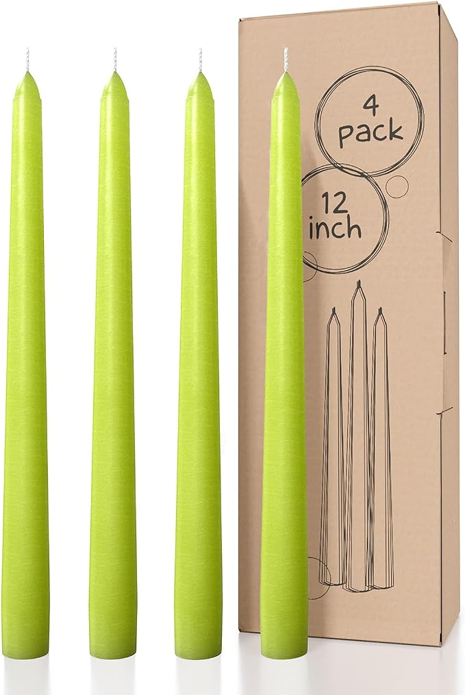 CANDWAX 12 inch Taper Candles Set of 4 - Dripless and Smokeless Candles Unscented - Slow Burning Candle Sticks - Olive Candle Taper