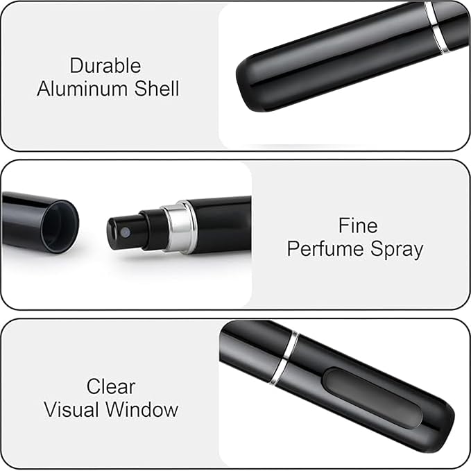 Travel Refillable Atomizer Sprayer for Perfume and Cologne Travel Bottle, Mini Perfume Refillable Bottle Perfect for Pockets