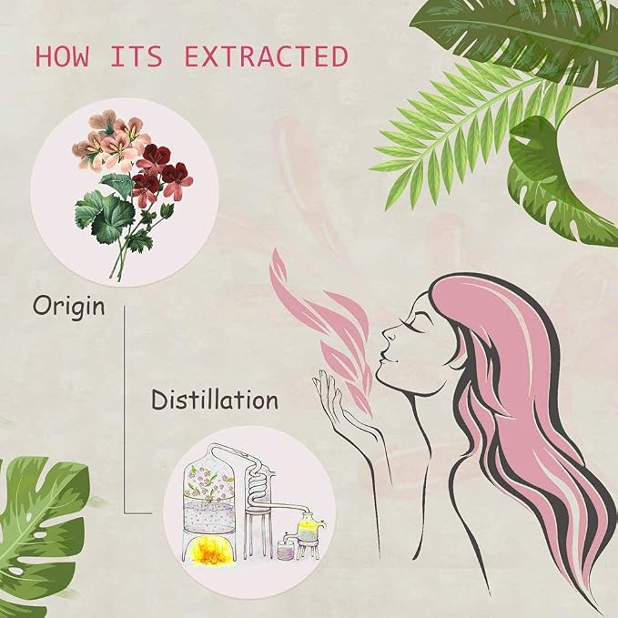 Geranium Essential Oil - 100% Pure Organic Natural Plant (Pelargonium graveolens) Geranium Oil for Diffuser, Aroma, Spa, Massage, Yoga, Perfume, 0.33oz