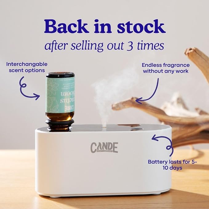 CE CRAFT Waterless Travel Diffuser Gift Set - Rechargeable Diffuser for Aromatherapy - Includes 3 Fragrance Oils - Fragrance Dispenser for Office and Home - Masculine, White Scents