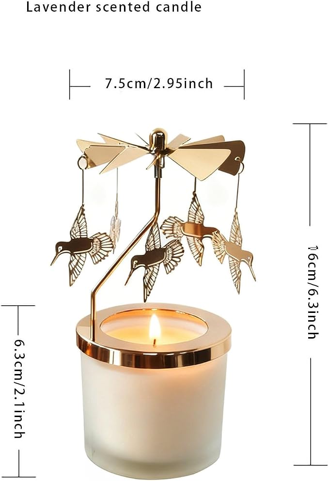 kingnero Lavender Scented Candle Carousel Rotary Candle Holder Spinning Tea Light Holder Birthday Gifts for Women, Mom, Wife, Girlfriend, Sister, Female Friends, (Golden Hummingbird)