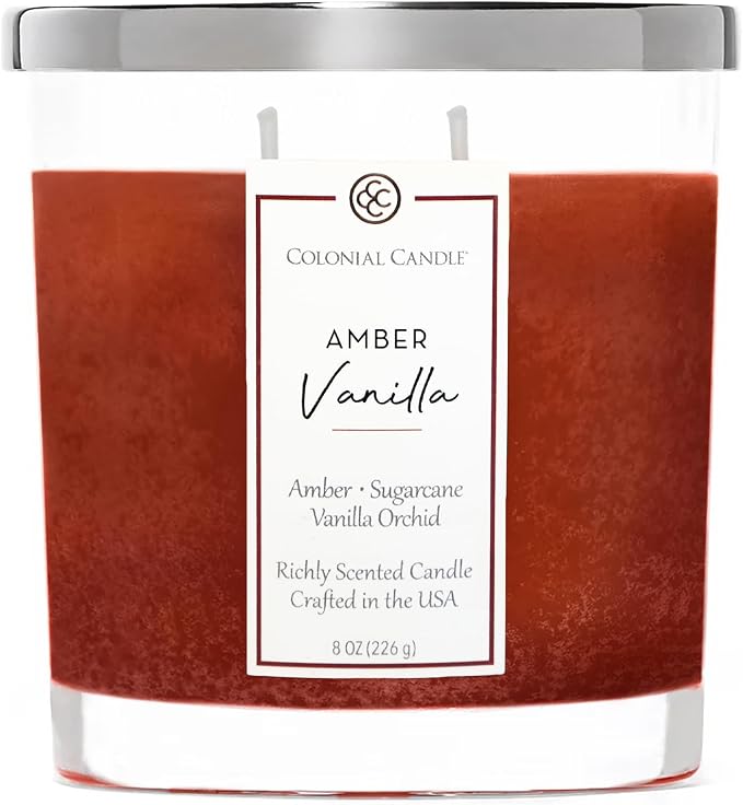 Colonial Candle Amber Vanilla Scented Candle, Highly Fragranced Candles for Home Scented, Mottled Wax Candle, 2 Wick, 8 oz - Made in the USA