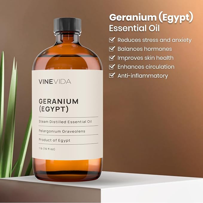 VINEVIDA Geranium (Egypt) Essential Oil 16 oz - Undiluted Candle Oil Scent for DIY Candlemaking - Bulk Oil for Soap Making