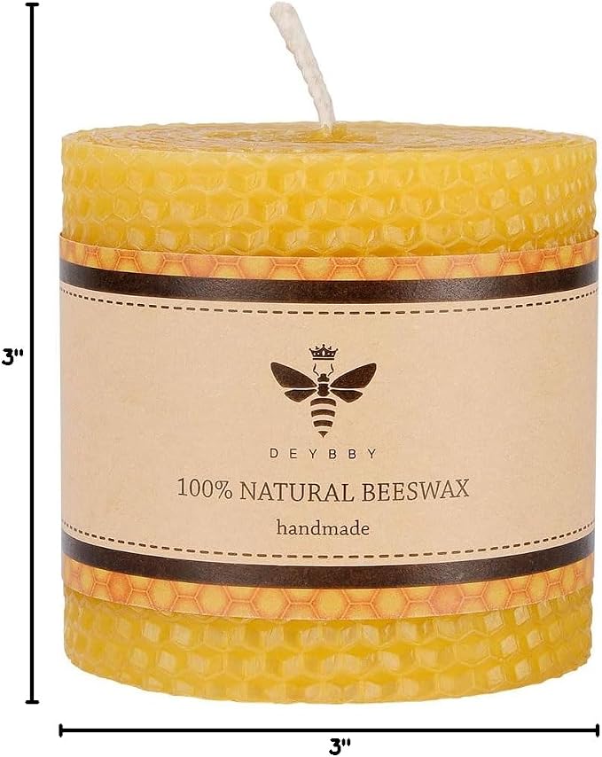 DEYBBY 3×3 in Beeswax Pillar Candle - Handmade Pure Organic Beeswax Honeycomb Rolled Candle for Home Study Decor Housewarming GFT