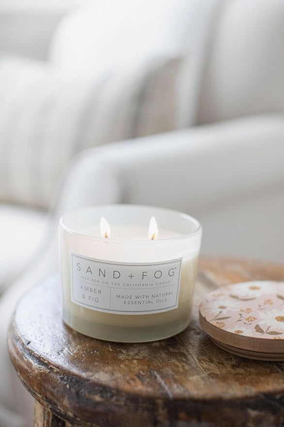 Sand + Fog Scented Candle - Amber & Fig – Additional Scents and Sizes – 100% Cotton Lead-Free Wick - Luxury Air Freshening Jar Candles - Perfect Home Decor – 12oz