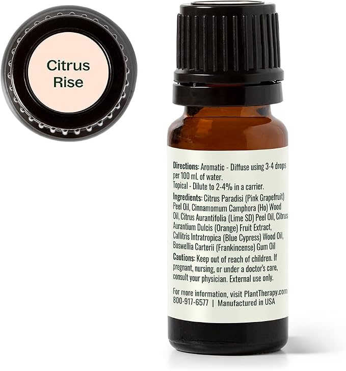 Plant Therapy Citrus Rise Essential Oil Blend 10 mL (1/3 oz) Bright, Uplifting Citrus for a Fresh Start, Perfect for Morning Motivation or Mid-Day Resets, Helps Refresh Any Space