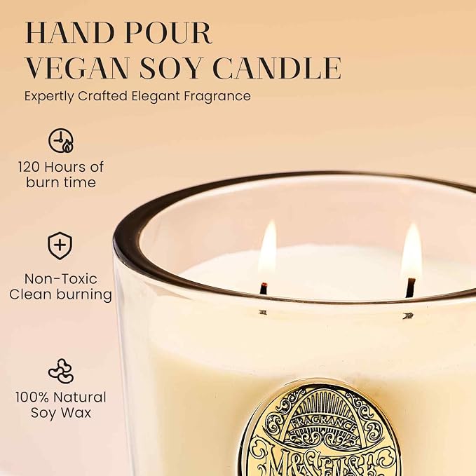 M&SENSE Large Two-Wick Soy Candle | Banana Leaf & Gold | 19.8 oz, 120H Burn Time | Luxury Scented Candle for Relaxation, Gifting, Home Décor | Ideal for Bedroom, Office, Party Ambiance