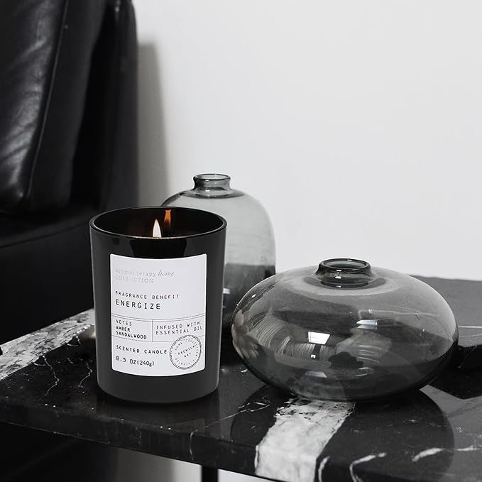 Sandalwood Amber Scented Candles - Black Candles for Father Gifts,8.5oz | fathers day candle gifts,for dad,Men,Husband,Boyfriend