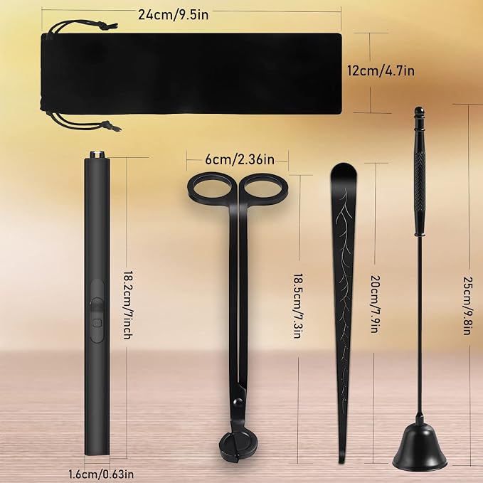 4IN1 Candle Accessory Set, Rechargeable Candle Lighter, Candle Wick Trimmer Cutter, Candle Snuffer & Candle Wick Dipper for Candle Lover Aromatherapy Gift, Stainless Steel Candle Care Kit