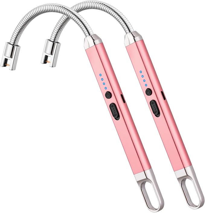 MEIRUBY 2 Pack Electric Candle Lighter, Birthday Christmas Stocking Stuffers Gifts for Women Mom Men Wife Sister, USB Arc Rechargeable Windproof Long Lighter for Candle BBQ Housewarming Gift Idals
