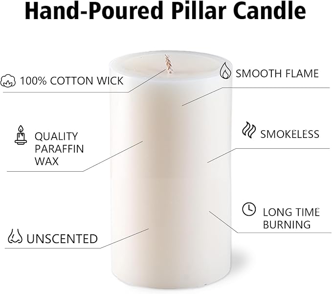 Set of 12 Ivory Pillar Candles - 2.8x6 inch Hand-Poured Large Pillar Candle | 75 Hours Burn Time | Unscented Candles | Dripless and Smokeless | Perfect for Wedding, Parties, Spas, Home Decor