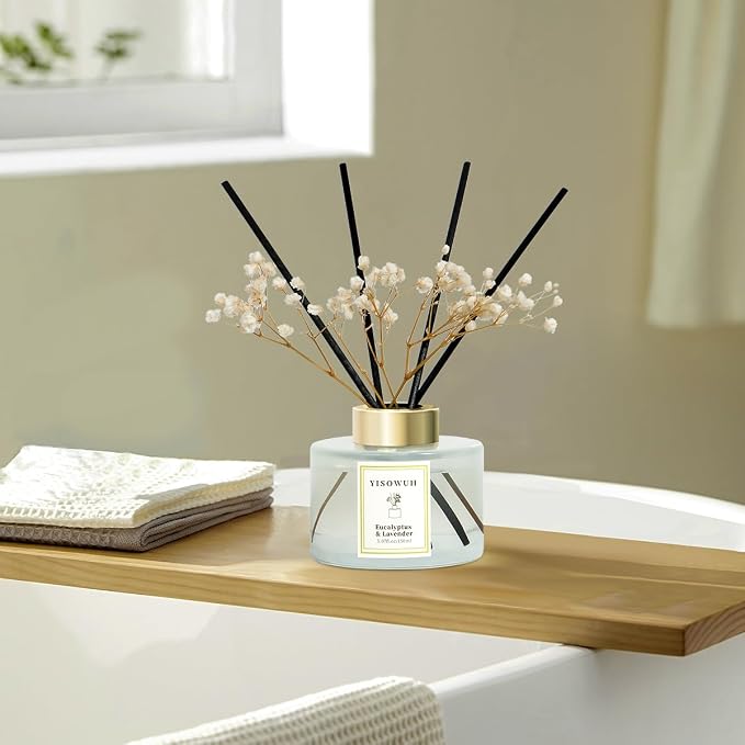 Reed Diffuser Set,5.07 fl oz (150 ml) - Eucalyptus & Lavender Oil Diffusers with 8 Reed Sticks,Home Fragrance Reed Diffuser for Bathroom Shelf Decor
