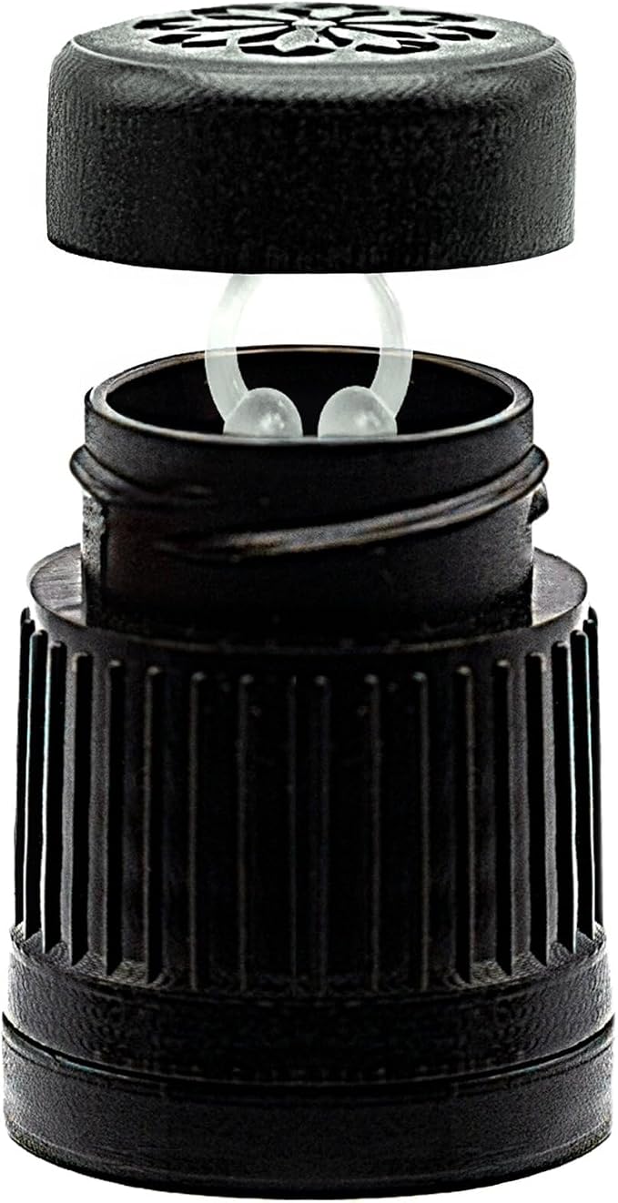 Essence Essential Oil Bottle Top with Built-in Soaking Bay | Refillable Cap for Nasal Diffuser Nose Ring | Aromatherapy Bottle Adapter for Wearable Nasal Diffuser | Made in USA | Black