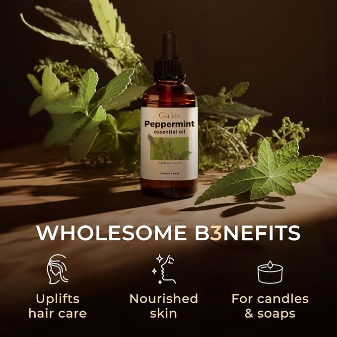 Gya Labs Peppermint Essential Oil for Hair – Huge 4 Fl Oz – Premium Grade Essential Oils for Diffuser, Aromatherapy, Hair Care, Skin Care, Body, Massage & DIY Candle Making Scents