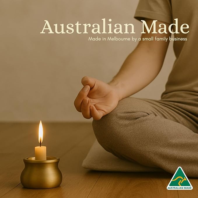 Australian Made 20 Minute Pure Beeswax Mini Meditation Candles, Non Toxic Beeswax Meditation Candle Set with Brass Holder for Intention Setting, Stress Relief, and Daily Meditaiton Mindful Moments