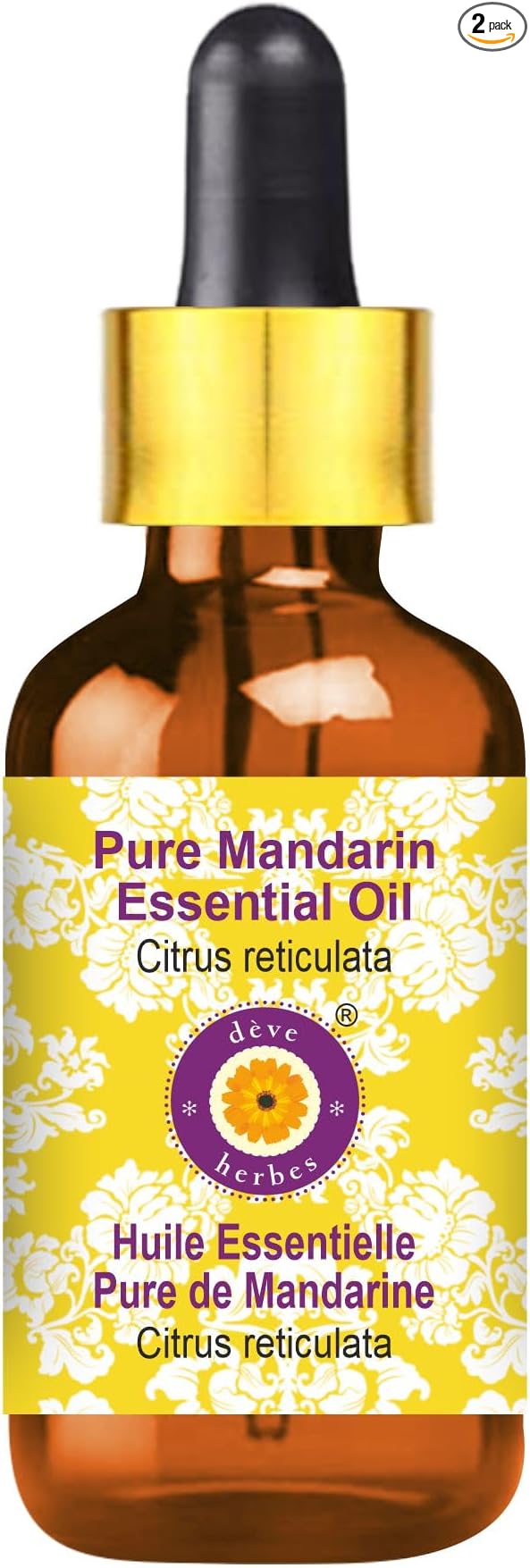 Deve Herbes Pure Mandarin Essential Oil (Citrus reticulata) with Glass Dropper Steam Distilled 5ml (0.16 oz)