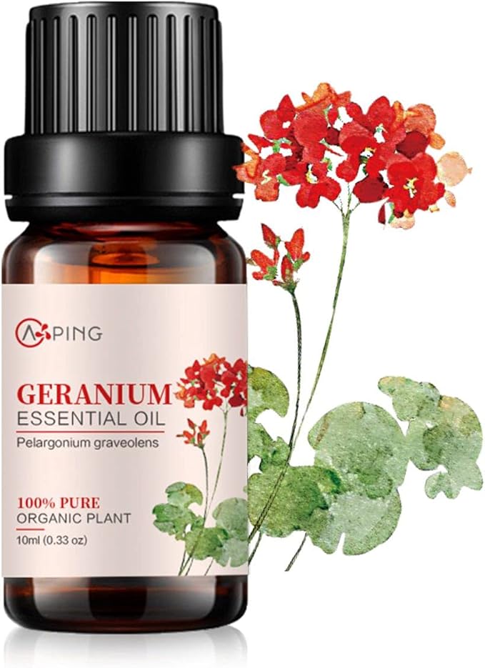 Geranium Essential Oil - 100% Pure Organic Natural Plant (Pelargonium graveolens) Geranium Oil for Diffuser, Aroma, Spa, Massage, Yoga, Perfume, 0.33oz