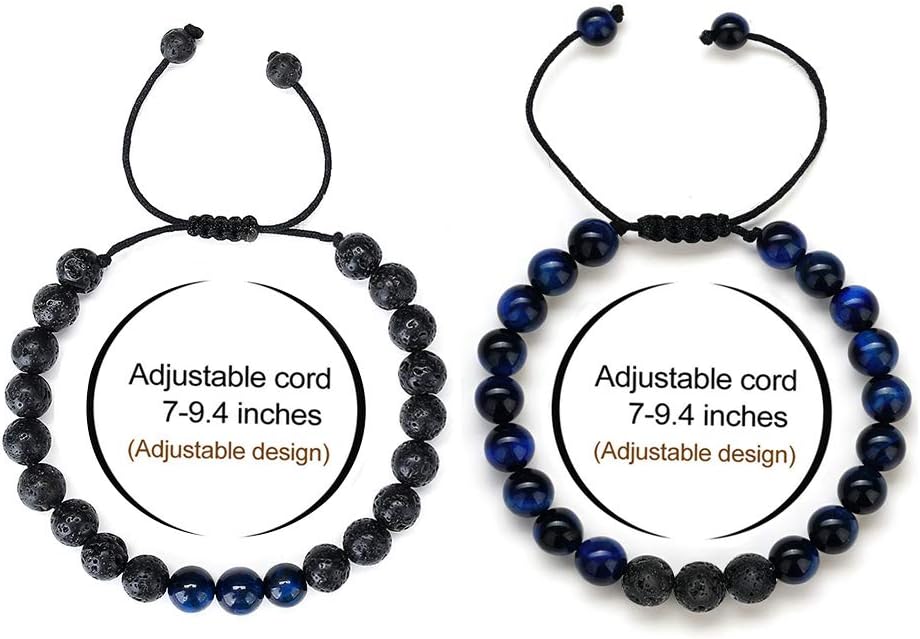 M MOOHAM Mens Bracelet - Beaded Natural Stone 8mm Tiger Eye Matte Agate Lava Rock Bracelets for Men Teen Boys Grandpa Dad Birthday Gifts Jewelry