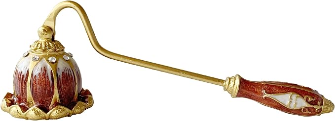 Brown & White Floral Candle Snuffer, Hand-Painted Metal Candle Extinguisher with Non-Slip Handle, Elegant Decorative Candle Tool for Hanukkah, Christmas, Birthdays