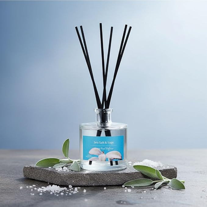 Reed Diffuser Set, Sea Salt & Sage 3.52 oz (100ml) Scented Diffuser with Sticks Home Fragrance Reed Diffuser for Bathroom Shelf Decor, Ideal Gift for Woman