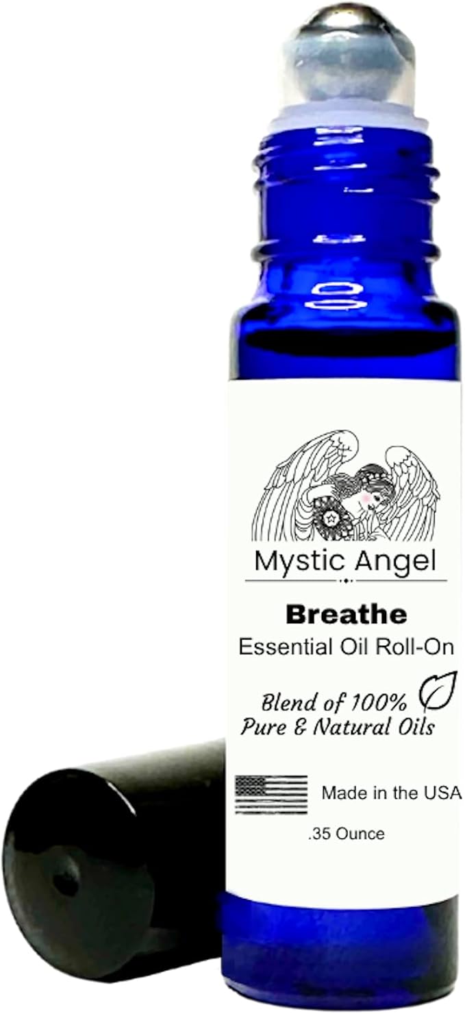 Mystic Angel Breathe Essential Oil Roll-On - Therapeutic Blend of Pure Essential Oils for Sinus & Respiratory Support, Safe for All Skin Types, Made in the USA, .35 Oz.