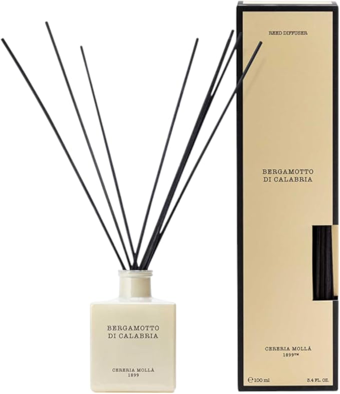 Mikado Boutique Reed Diffuser | All-Natural Essential Oil Fragrance | Includes Rattan Sticks | Refillable (3.4 FL OZ, Bergamotto di Calabria)